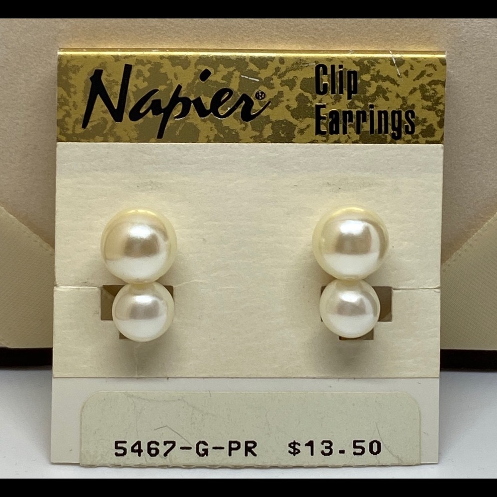 Napier Faux Pearl Gold Plated Screw-back earrings